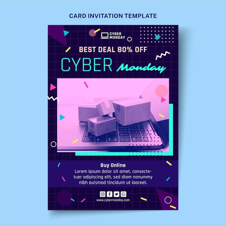 Vecteur gratuit modèle d'invitation de cyber lundi à plat