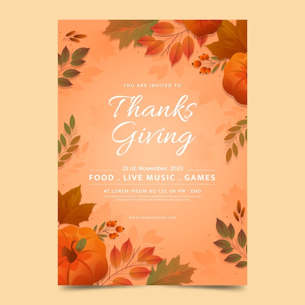 Vecteur gratuit modèle d'invitation dégradé pour la célébration du jour de thanksgiving