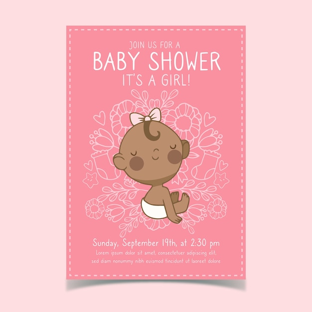 Vecteur gratuit modèle d'invitation de douche de bébé avec bébé fille