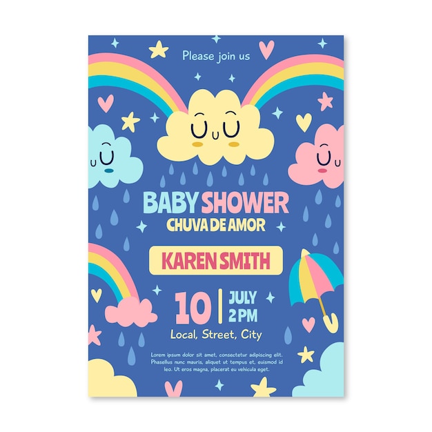 Modèle D'invitation De Douche De Bébé Chuva De Amor Dessiné à La Main