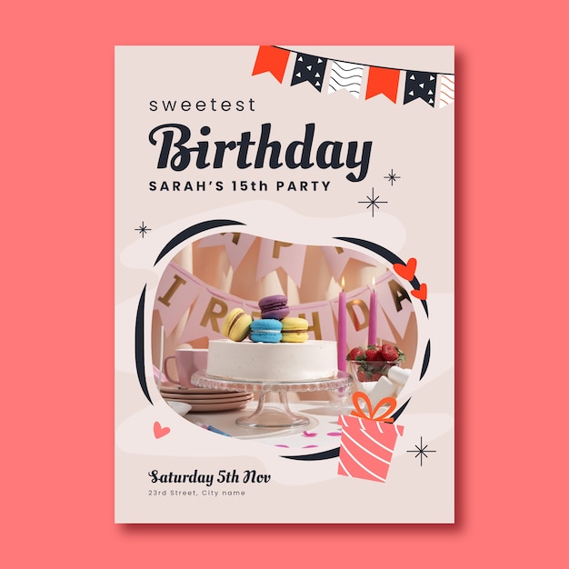 Vecteur gratuit modèle d'invitation à une fête d'anniversaire pour enfants