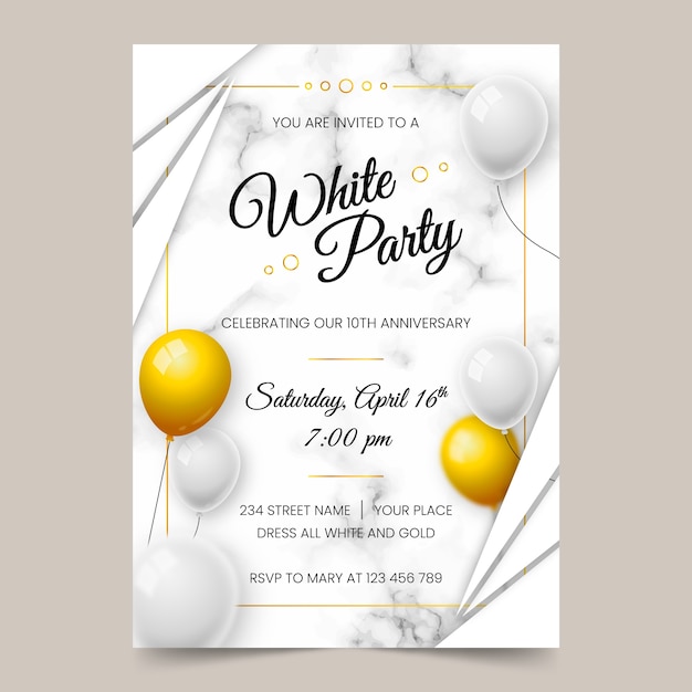 Modèle D'invitation De Fête Blanche De Luxe Réaliste