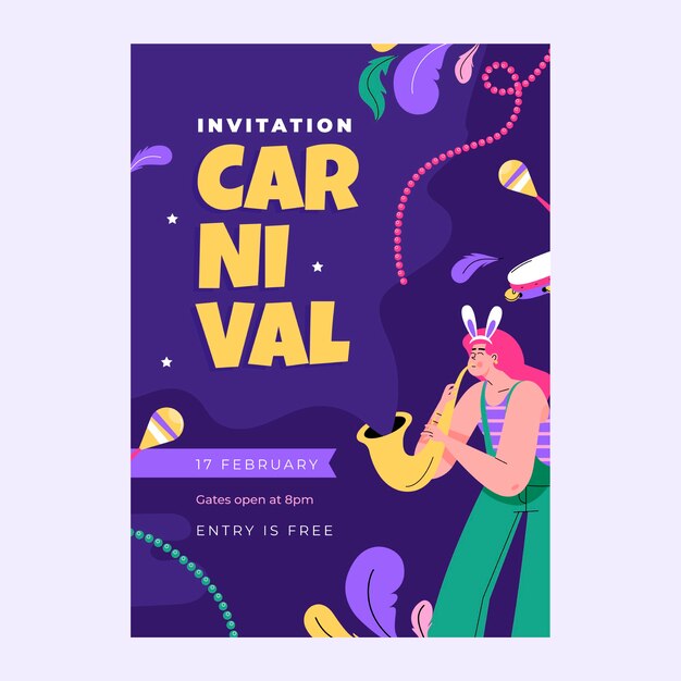 Modèle D'invitation De Fête De Carnaval Plat