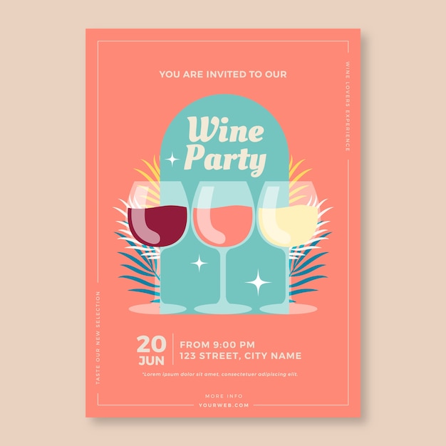 Vecteur gratuit modèle d'invitation à une fête du vin dessiné à la main