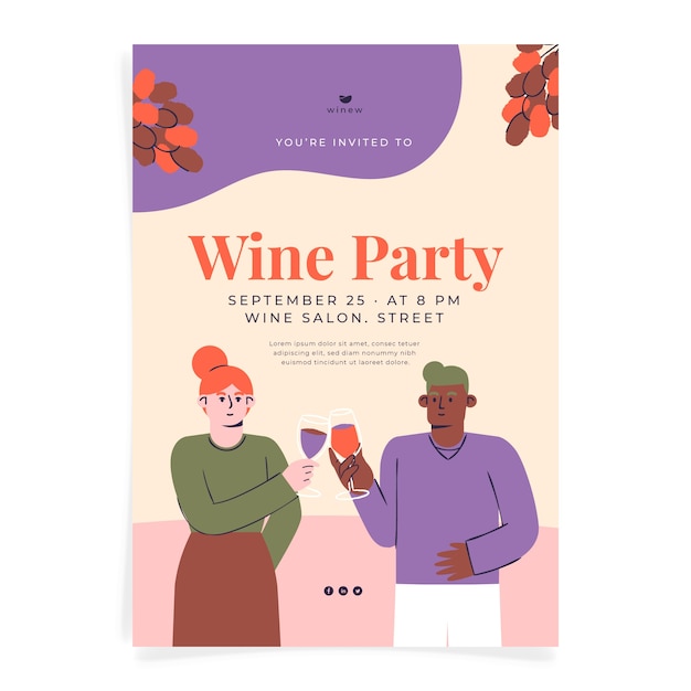 Vecteur gratuit modèle d'invitation à une fête du vin dessiné à la main