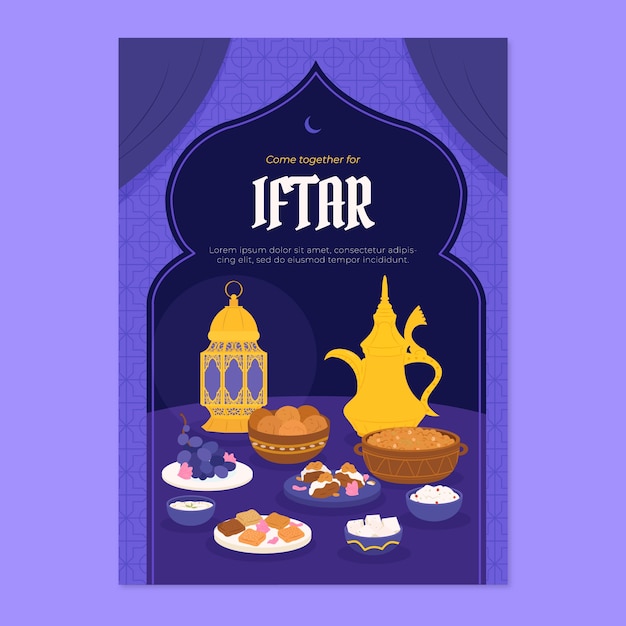 Vecteur gratuit modèle d'invitation à une fête d'iftar pour la célébration islamique du ramadan.