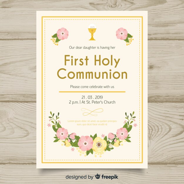 Modèle D'invitation Florale Première Communion