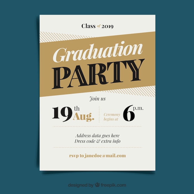 Vecteur gratuit modèle d'invitation de graduation classique avec design plat