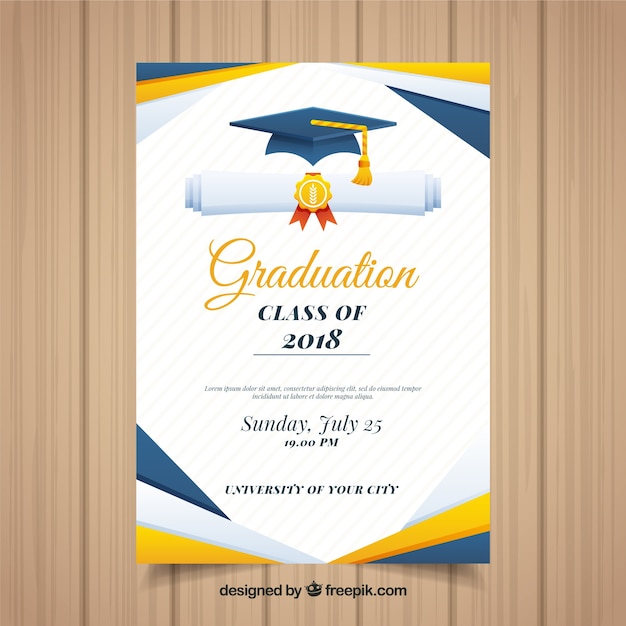 Vecteur gratuit modèle d'invitation de graduation colorée avec design plat