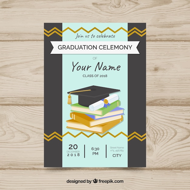 Vecteur gratuit modèle d'invitation de graduation avec design plat