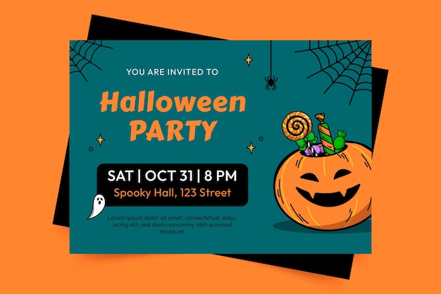 Vecteur gratuit modèle d'invitation halloween dessiné à la main