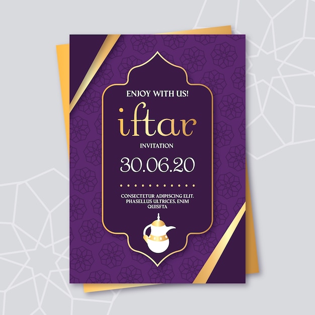 Vecteur gratuit modèle d'invitation iftar au design plat