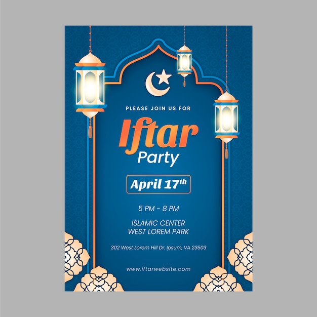 Vecteur gratuit modèle d'invitation iftar dégradé