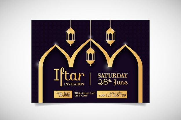 Vecteur gratuit modèle d'invitation iftar design plat