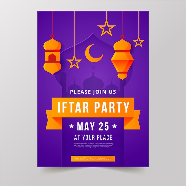 Vecteur gratuit modèle d'invitation iftar design plat