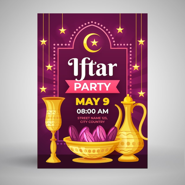 Vecteur gratuit modèle d'invitation iftar plat