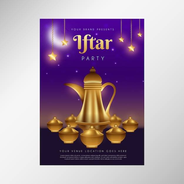 Vecteur gratuit modèle d'invitation iftar réaliste