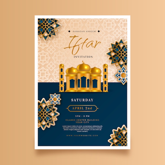 Vecteur gratuit modèle d'invitation iftar réaliste