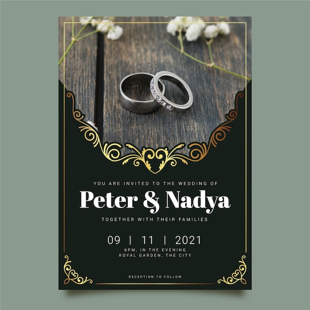 Vecteur gratuit modèle d'invitation de mariage avec anneaux