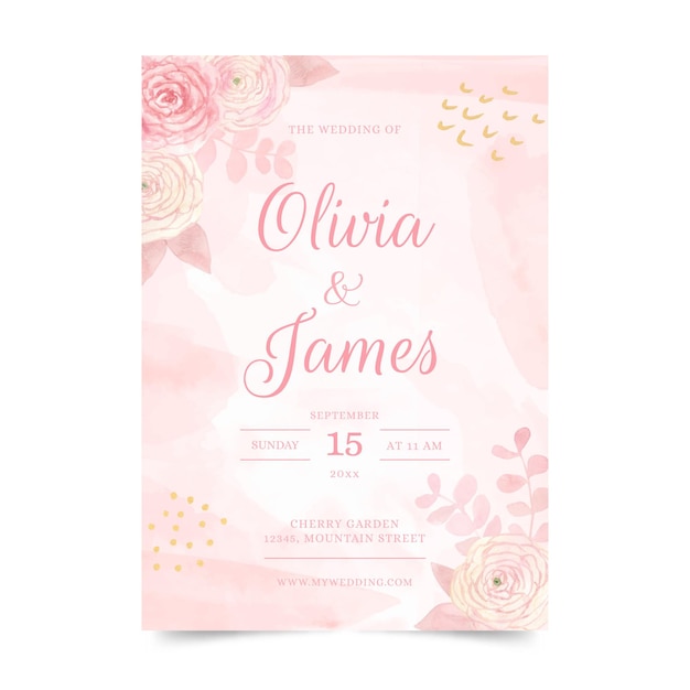 Modèle d'invitation de mariage à l'aquarelle florale peinte à la main