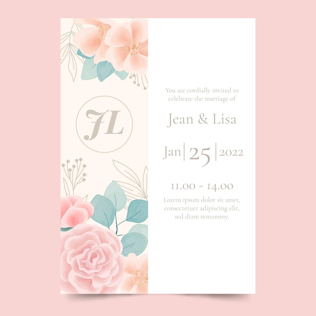 Modèle d'invitation de mariage aquarelle