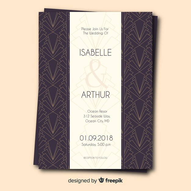 Modèle d&#39;invitation de mariage Art déco