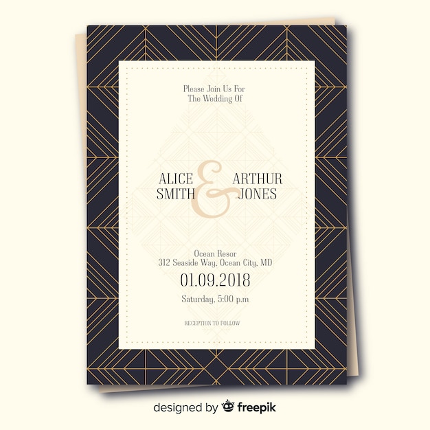 Modèle D'invitation De Mariage Art Déco