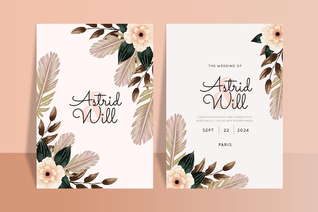 Vecteur gratuit modèle d'invitation de mariage boho aquarelle