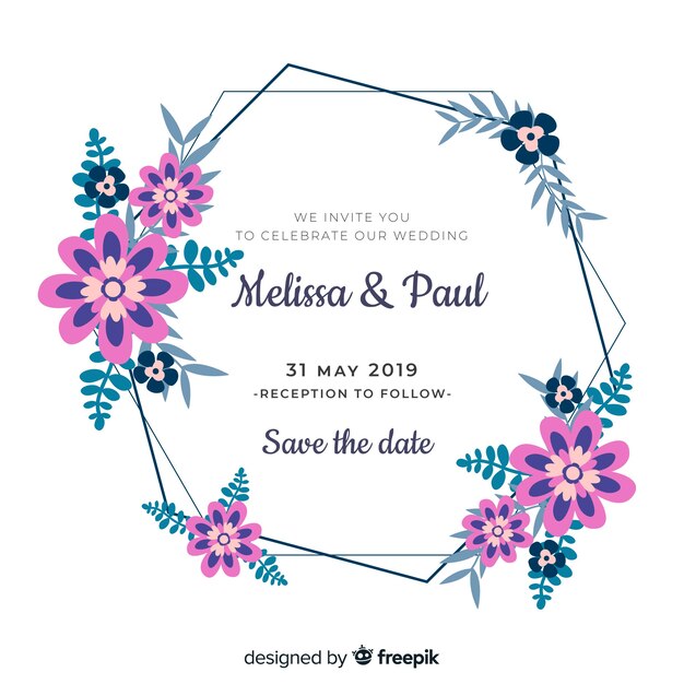 Modèle d&#39;invitation de mariage cadre floral