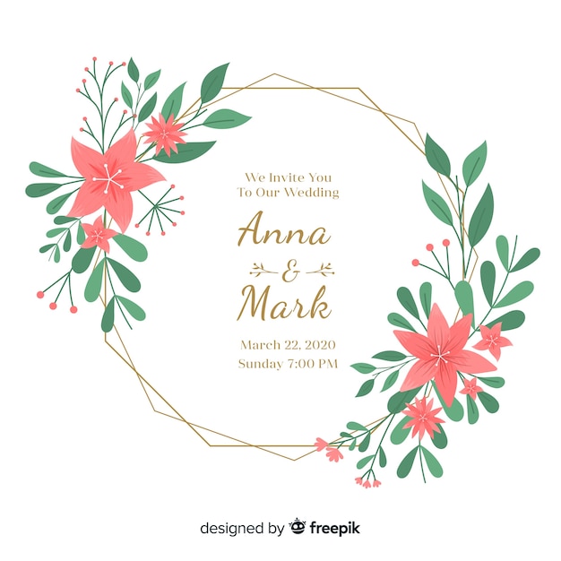 Vecteur gratuit modèle d'invitation de mariage cadre floral