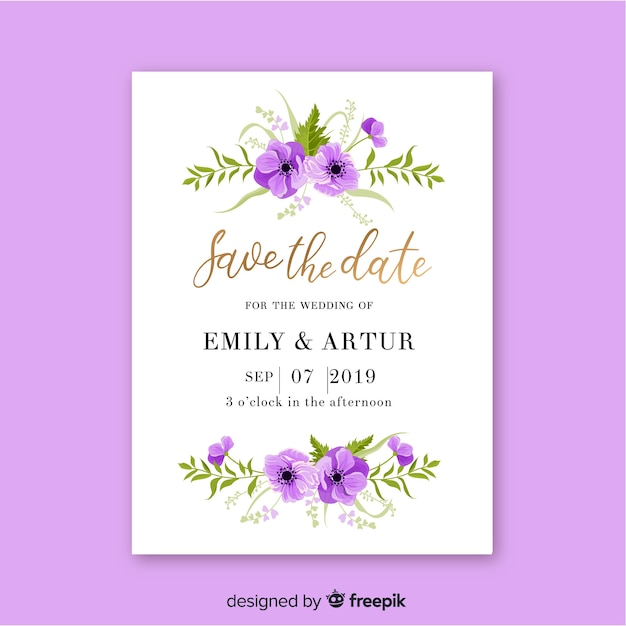 Modèle D'invitation De Mariage Avec Cadre Floral