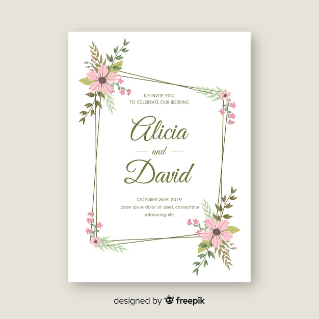 Vecteur gratuit modèle d'invitation de mariage cadre floral