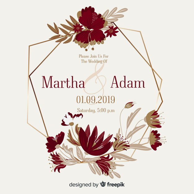 Modèle d&#39;invitation de mariage cadre floral