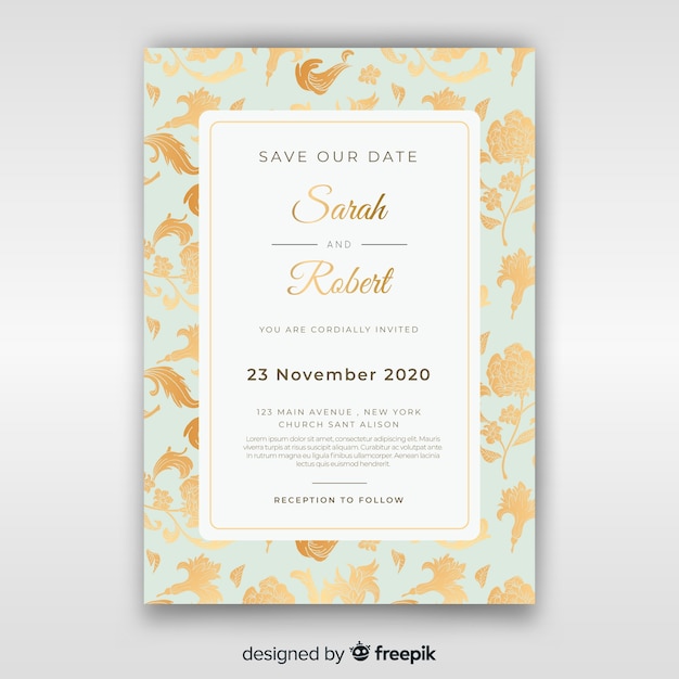 Modèle D'invitation De Mariage Damassé élégant