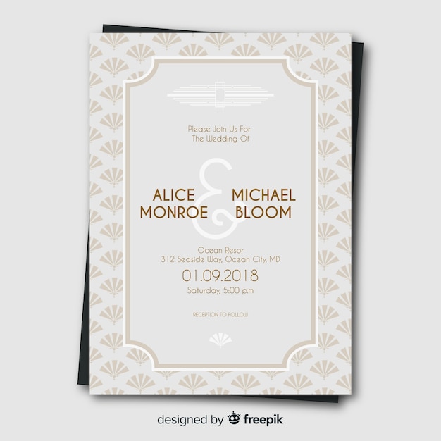 Modèle D'invitation De Mariage Dans Un Style Art Déco