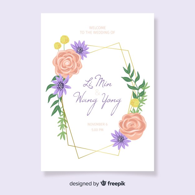 Modèle D'invitation De Mariage Dans Un Style Floral