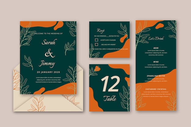 Vecteur gratuit modèle d'invitation de mariage élégant avec des fleurs