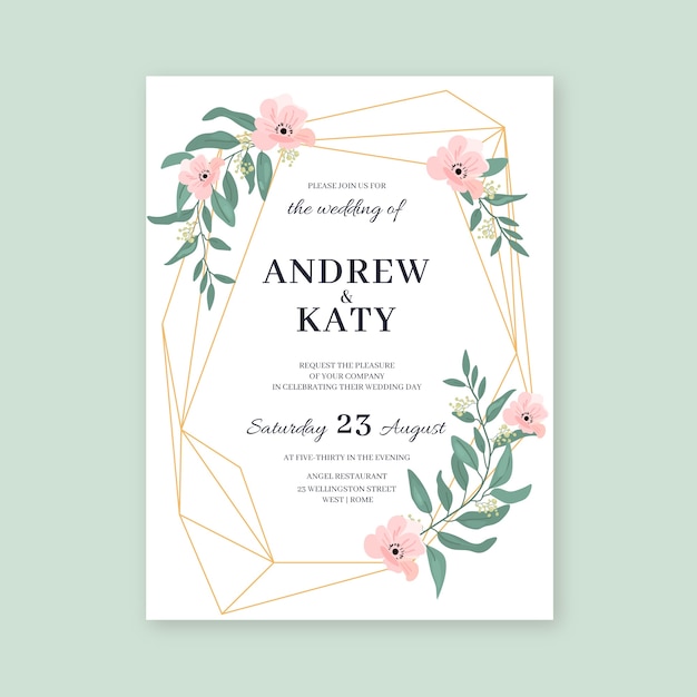 Modèle D'invitation De Mariage élégant Avec Des Fleurs