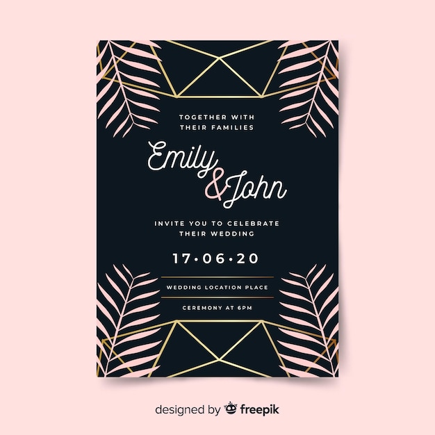 Vecteur gratuit modèle d'invitation de mariage feuilles