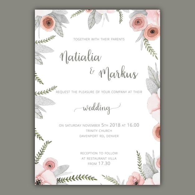 Modèle D'invitation De Mariage Avec Des Fleurs En Pastel