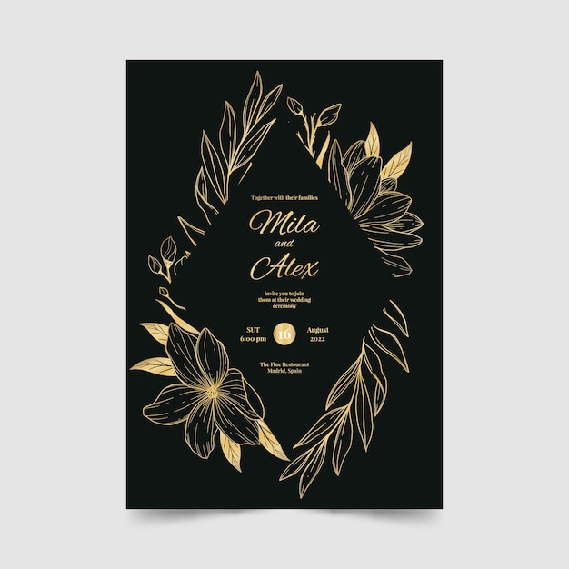 Vecteur gratuit modèle d'invitation de mariage avec des fleurs