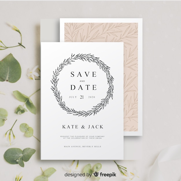 Vecteur gratuit modèle d'invitation de mariage avec des fleurs