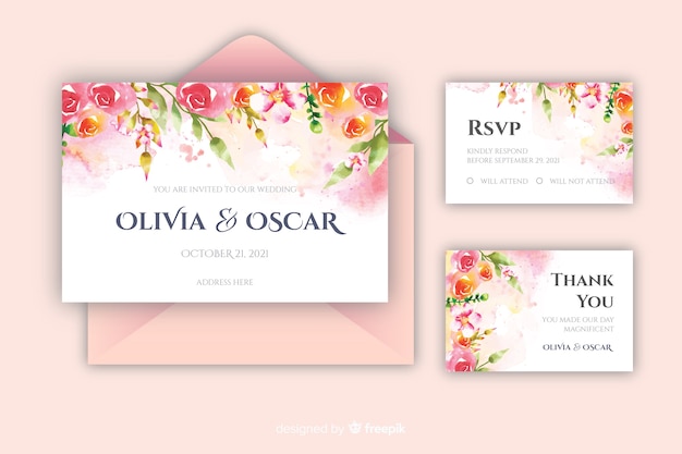 Vecteur gratuit modèle d'invitation de mariage floral aquarelle