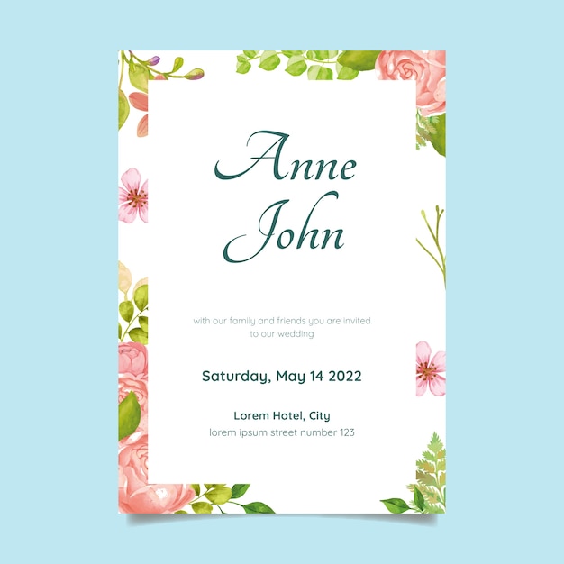 Modèle D'invitation De Mariage Floral Aquarelle