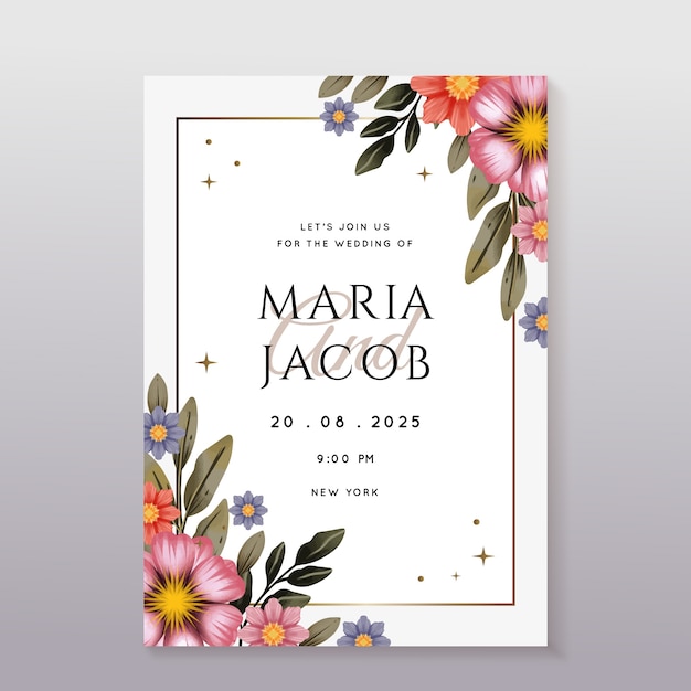 Modèle d&#39;invitation de mariage floral aquarelle