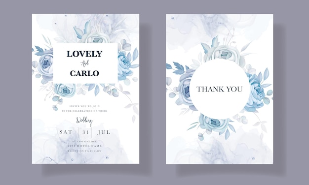 Modèle D'invitation De Mariage Floral Bleu élégant