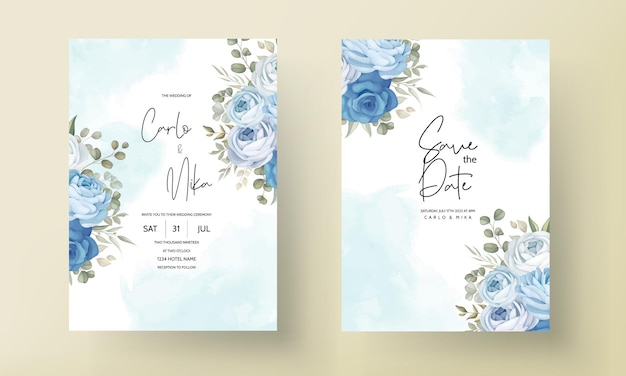 Modèle D'invitation De Mariage Floral Bleu élégant