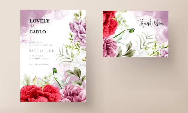 Vecteur gratuit modèle d'invitation de mariage floral fleuri aquarelle