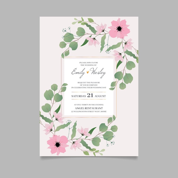 Modèle D'invitation De Mariage Floral Plat Organique