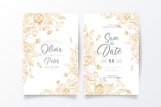 Vecteur gratuit modèle d'invitation de mariage avec golden nature